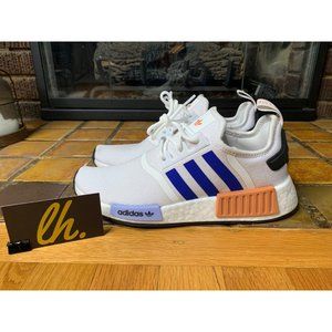 Youth 6.5 Adidas NMD R1 J “White Blue Pink” Athletic Running Sneakers ID9789